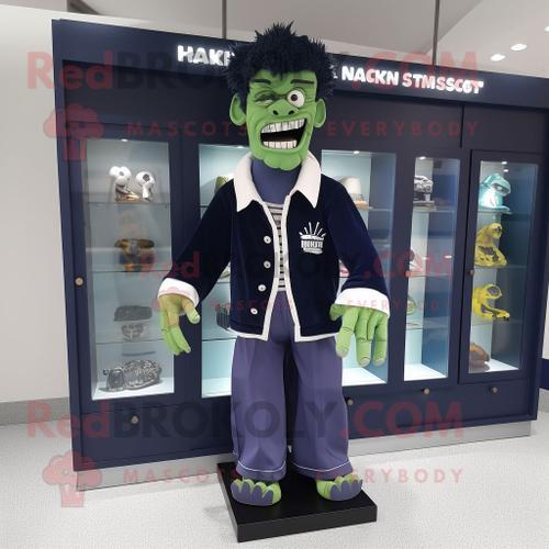 Personnage De Costume De Mascotte Redbrokoly De Frankenstein Bleu Marine Habill D'un Cardigan Et De Pinces  Chaussures