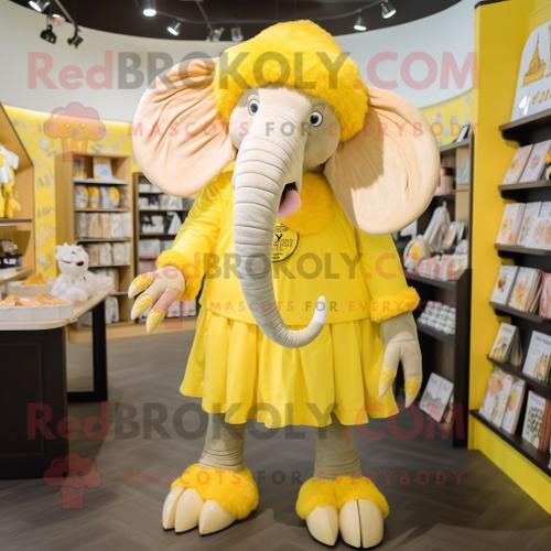 Personnage De Costume De Mascotte Redbrokoly De Mammouth Jaune Citron Habill D'une Jupe Et De Brets