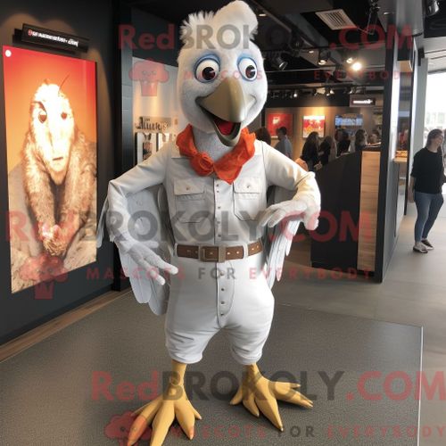 Personnage De Costume De Mascotte Redbrokoly De Poulet Au Beurre Argent Habill Avec Un Jean Skinny Et Des Ceintures