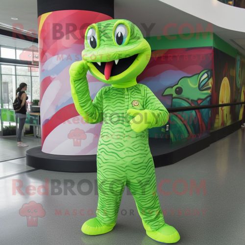 Personnage De Costume De Mascotte Redbrokoly De Python Vert Citron Vtu D'un Rashguard Et De Chapeaux
