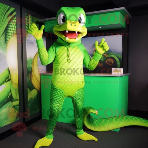 Personnage De Costume De Mascotte Redbrokoly De Python Vert Citron Vtu D'un Rashguard Et De Chapeaux