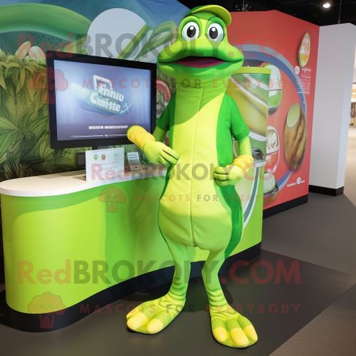 Personnage De Costume De Mascotte Redbrokoly De Python Vert Citron Vtu D'un Rashguard Et De Chapeaux