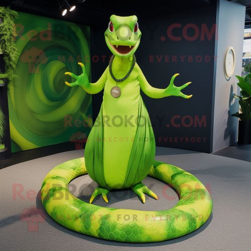 Personnage De Costume De Mascotte Redbrokoly De Python Vert Citron Vtu D'une Jupe Circulaire Et De Bracelets