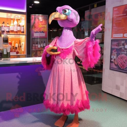 Personnage De Costume De Mascotte Redbrokoly Dodo Bird Rose Habill D'une Robe De Cocktail Et De Chles