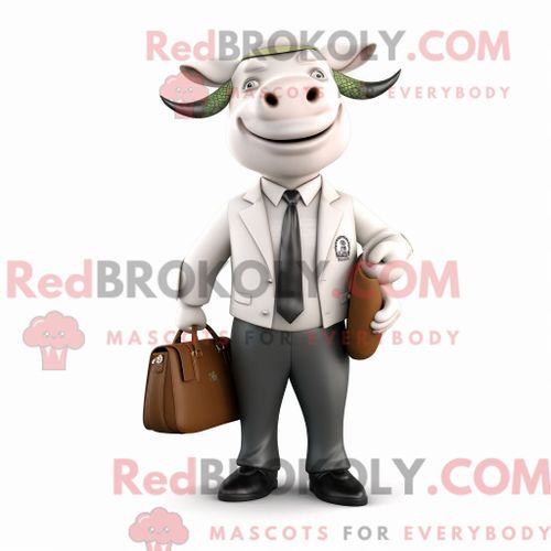 Personnage Mascotte Redbrokoly De Taureau Blanc Habill Avec Une Veste De Costume Et Des Portefeuilles