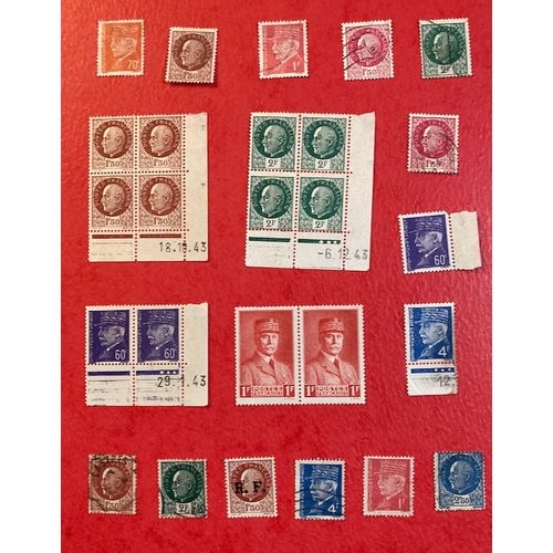 Ptain : 35 Timbres (19 Non Oblitrs Dont 2 Coins Dats & 1 Avec Rajout  R.F. - 19 Oblitrs- Doublons)