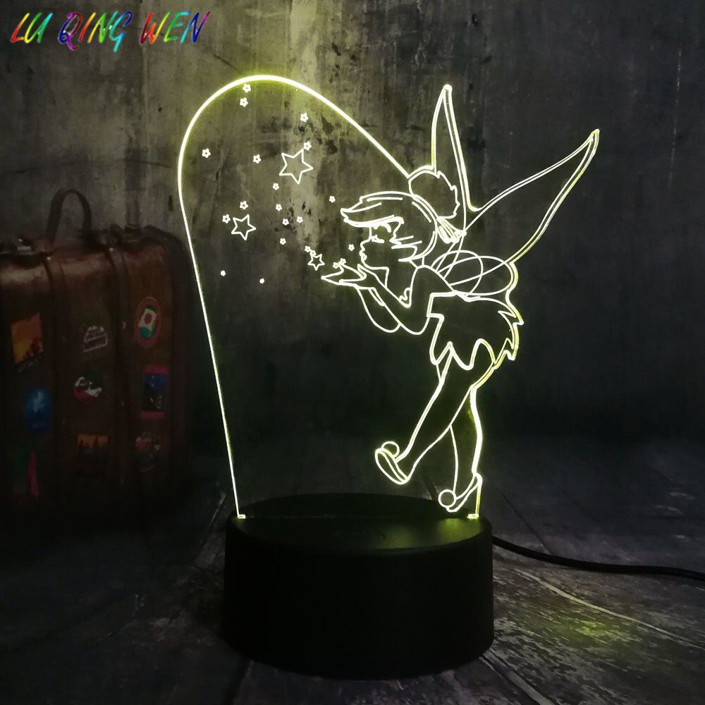 Peter Pan 3d Led Lampe De Nuit Fee Clochette Figure Changement De Couleur Bebe Dormir Veilleuse Chambre Decor Led Fee Lumiere Princesse Rakuten