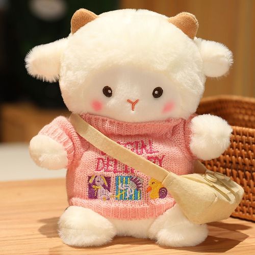Petit mouton en peluche, mignon pull, poupe mouton, poupe de dessin anim, marionnette, oreiller de couchage, cadeau pour fille et enfant Rose anglais-33 cm (0,30