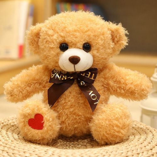 Petit Ours En Peluche En Forme De N?Ud, Poupe Mignonne En Forme D'ours En Chiffon, Pour Mariage C?Ur Brun Clair-Pied-22 Cm (0,11 Kg)