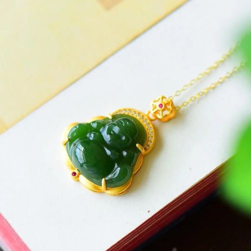 Petit Pendentif Bouddha En Jade Naturel Hetian S925, Argent Sterling Incrust De Glace, Transparent, Vert pic, Chane De Clavicule, Sourire, Stylo Bouddha