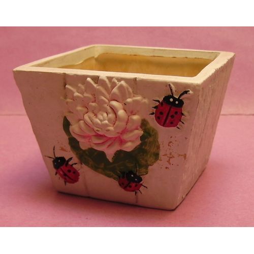 Petit Vase Carr - Rose Rose Et Blanche Et Coccinelles - Rfrence A6502/1 - Rsine