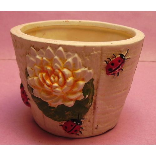 Petit Vase Rond - Rose Jaune Et Blanche Et Coccinelles - Rfrence A6502/5 - Rsine