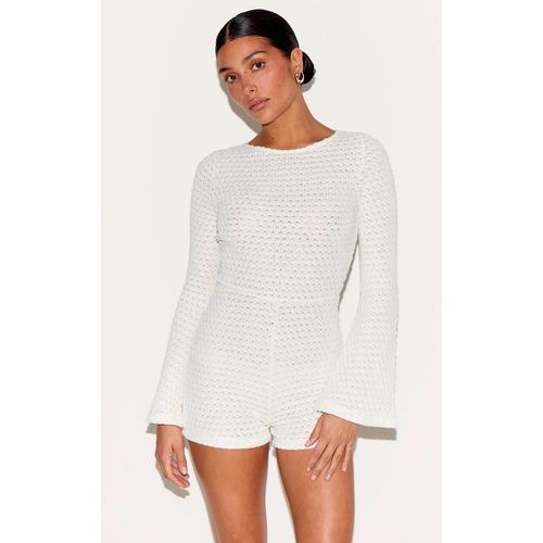 Petite Combishort Moulant En Jersey Textur Crme  Manches Longues, Crme