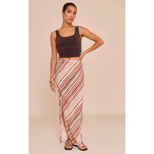 Petite Jupe Longue En Mousseline De Soie Marron Clair  Rayures, Marron Clair