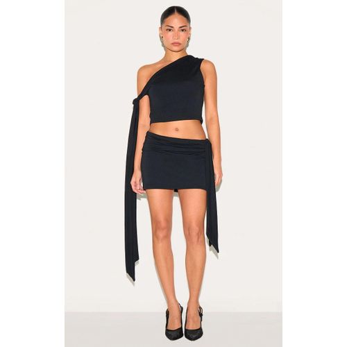 Petite Mini-Jupe En Jersey Noir Replie  Dtail Nou Et Contours, Noir