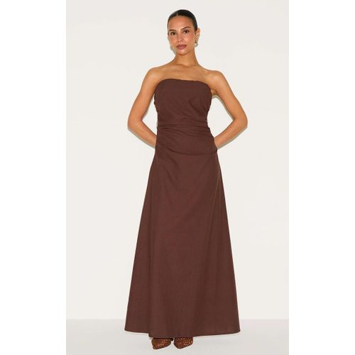 Petite Robe Bustier Longue En Effet Lin Chocolat, Chocolat