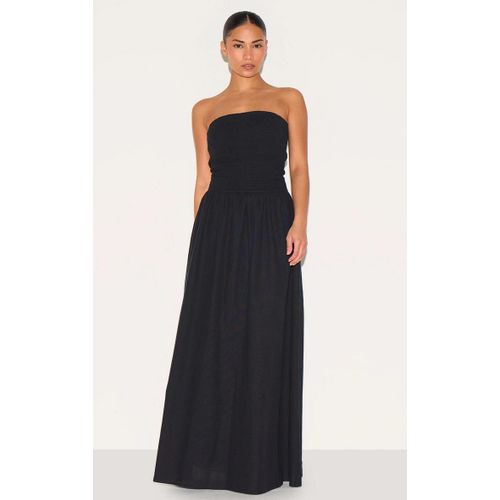 Petite Robe Bustier Longue Noire  Partie Fronce, Noir