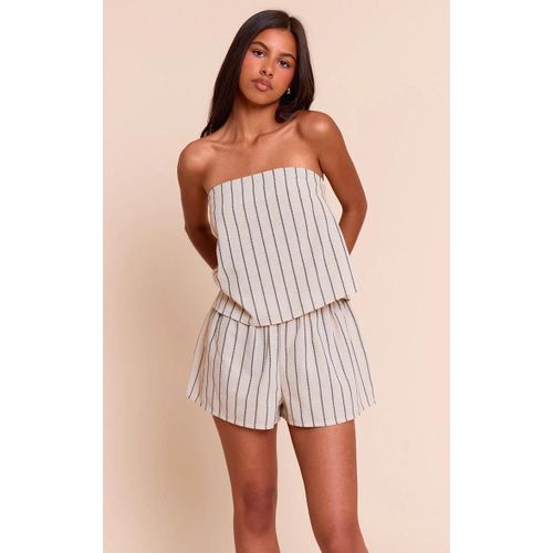 Petite Top Bustier En Effet Lin Gris Pierre  Rayures, Gris Pierre