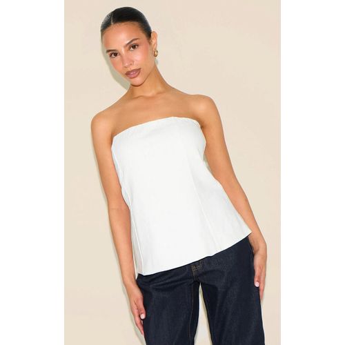 Petite Top Bustier Long Lger En Effet Lin Tiss Blanc, Blanc
