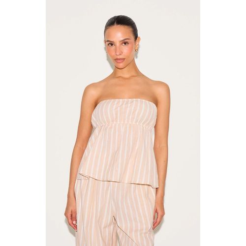 Petite Top Bustier Pplum En Effet Lin Gris Pierre  Fines Rayures, Gris Pierre