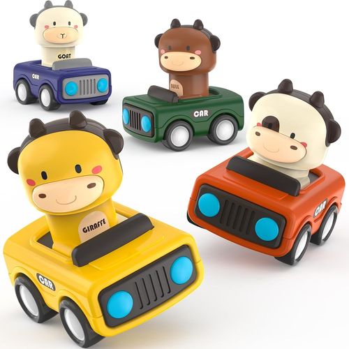 Petite Voiture Enfant 1 2 3 Ans,Lot de 4 Voiture Jouet Bebe 1 an,Jouets Friction Vhicules,Animaux Mignons Camion Jouet,Jeux ducatifs idee Cadeau pour 9 12 18 24 Mois Garons Filles.[G334]