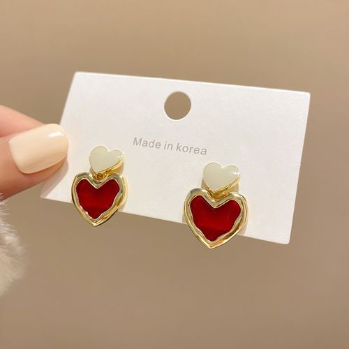 Petites Boucles D'oreilles En Forme De CUr Pour Femmes Et Filles, Boucles D'oreilles Simples En Mtal Huil, Bijoux De Fte De Mariage, Cadeau De Mode, Rose Et Blanc, Mignon, Vente En Gros