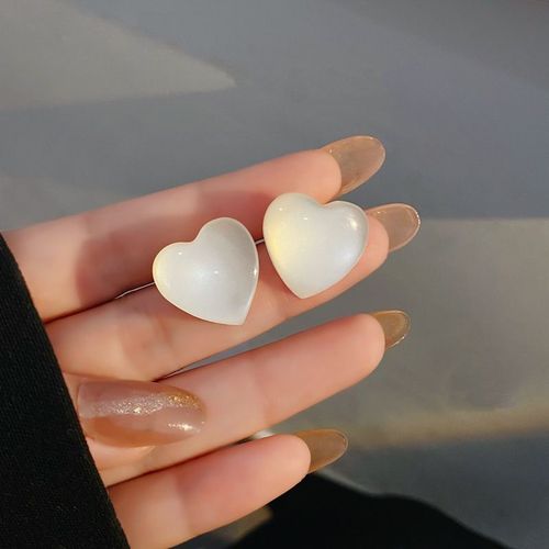 Petites Boucles D'oreilles En Forme De CUr Pour Femmes Et Filles, Boucles D'oreilles Simples En Mtal Huil, Bijoux De Fte De Mariage, Cadeau De Mode, Rose Et Blanc, Mignon, Vente En Gros