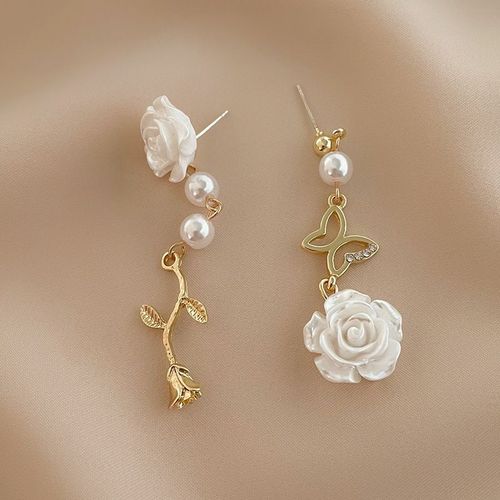 Petites Boucles D'oreilles Roses Blanches Fraches Pour Femmes, Nouvelle Version Corenne De La Mode, Perle De Camlia D't, Cristal, Filet Rouge, Brinco Tout Assressenti
