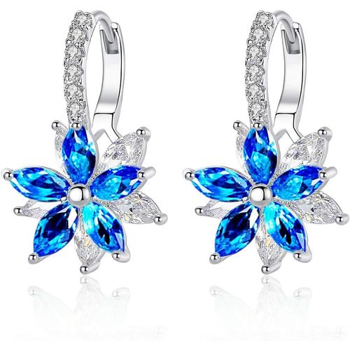 Petites Croles Avec Zircon Cubique Bleu/Rose/Vert/Jaune Pour Femme Fille, Boucles D'oreilles Croles Argent Avec Ornement En Forme De Fleur, Petite Creole Huggies Bijou Hypoallergnique