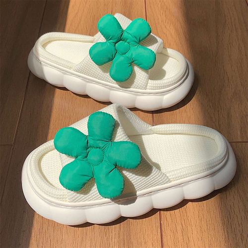 Petites Pantoufles En Lin  Fleurs Vertes Quatre Saisons Universelles Pantoufles En Coton Et Lin Pour Femmes  Fond pais Muet