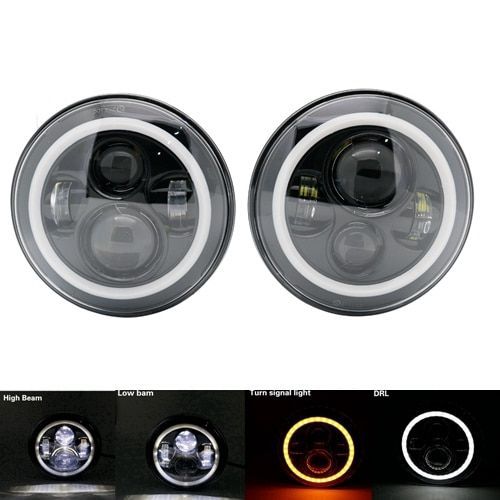 Phare Noir 2pc - Phares Led Ronds De 7 Pouces Pour Jeep Wrangler Jk, Avec Clignotant, Pour Lada Niva Urban, 4x4, 12v 24v