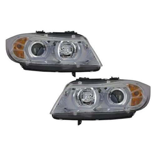 Phares 3d Led Angel Eyes Pour Bmw E90 E91 03.2005-08.2008 Type U Chrome Hid