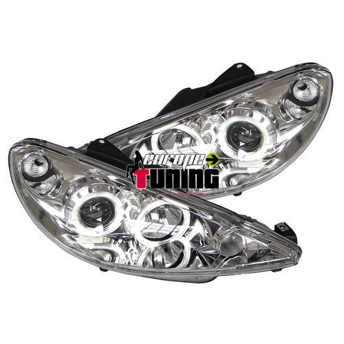 Phares Feux Avants Anneaux Led Angel Eyes Peugeot 206 2002-2009 En H7/H7