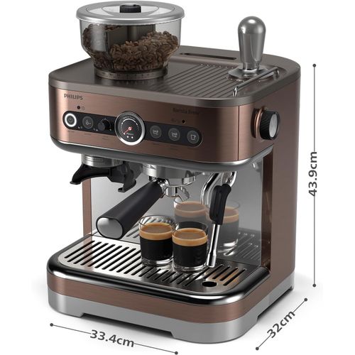 Philips Barista Brew Machine  espresso semi-automatique - bouton Espresso simple et double + Americano, rservoir  grains double de 280g, bourrage calibr, Cappuccino en mtal (PSA3228/41)