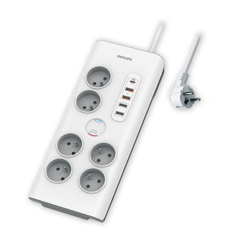 Philips - Rf:Spn7063wa/19 - Multiprise Parasurtenseur, 6 Prises+Type-C+4xusb-A-2m Blanc