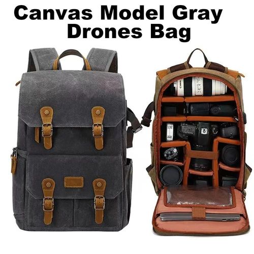 Photographie Classique Batik Toile Sac  Dos Port Usb Adapt 15.6 Pouces Ordinateur Portable tanche Hommes Appareil Photo Sac tui De Transport Pour Drones Dslr-Canvas Gris Drones