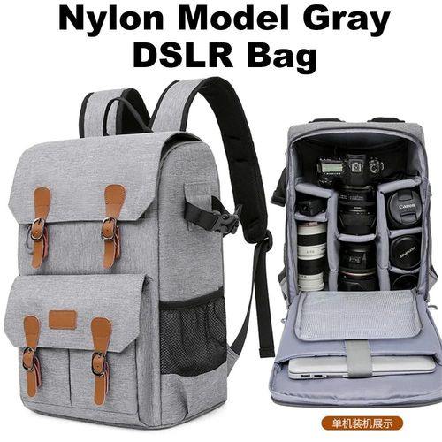 Photographie Classique Batik Toile Sac  Dos Port Usb Adapt 15.6 Pouces Ordinateur Portable tanche Hommes Appareil Photo Sac tui De Transport Pour Drones Dslr-Nylon Gris Dslr