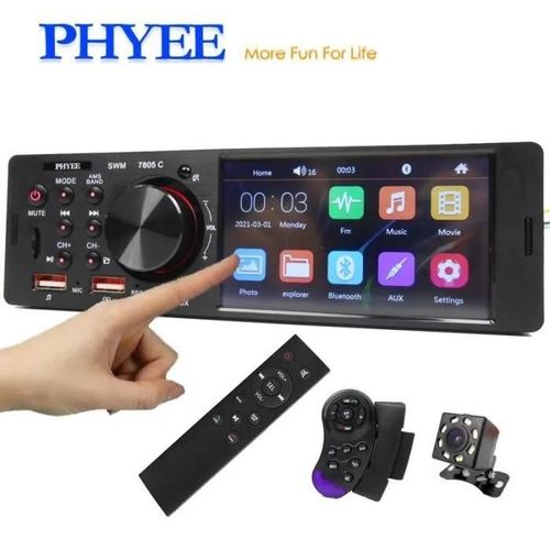 Phyee - Autoradio Avec Ecran Tactile - Bluetooth Musique, Mains Libres - Camra De Recul Et Tlcommande Int&e