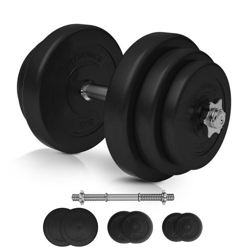 Physionics Set D'haltres Courts 20 Kg - Barre 43 Cm, 2 X 1,25 Kg, 2 X 2,5 Kg, 2 X 5 Kg - Kit D'haltres, Barre Courte, Formation De Fitness