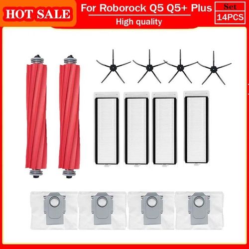 Pices de rechange pour aspirateur robot Roborock Q5 Q5 + Plus,accessoires,rouleau,brosse latrale principale,filtre Hepa,housse de sac  poussire - Type 14pcs #A