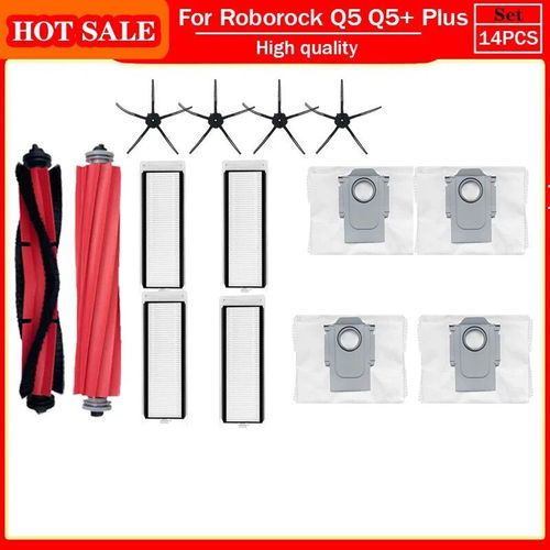 Pices de rechange pour aspirateur robot Roborock Q5 Q5 + Plus,accessoires,rouleau,brosse latrale principale,filtre Hepa,housse de sac  poussire - Type 14pcs #B