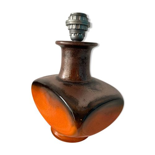 Pied De Lampe Cramique Vernie Cari Zalloni Pour Steuler 1970 Orange