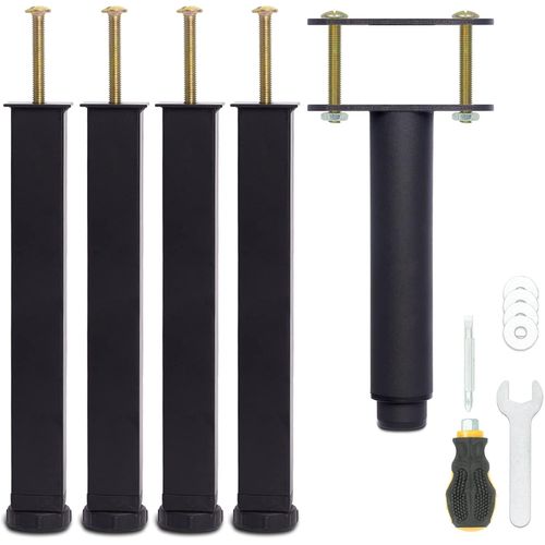 Pied De Lit 25 Cm  Visser, Pied Sommier  Lattes Universel, Reglable En Hauteur, Metal, Carr + Rond, Boulons M8, Pour Le Cadre Mtallique DUn Sommier Adulte, Noir, Lot De 5 (4 L[Jia5286422]