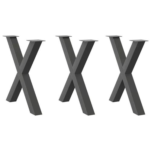 Pieds De Table A Manger En Forme De X En Acier Thermolaque | 3 Pieces, 70 X (72-73) Cm, Anthracite, Structure Robuste, Niveleurs Reglables