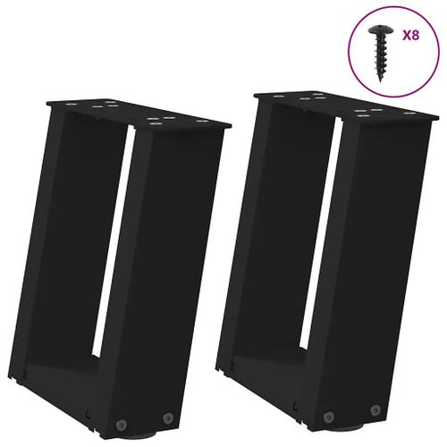 Pieds De Table Basse En U En Acier Thermo-Laque | 2 Pieces Noir 30 X (30-31) Cm, Structure Robuste 80, Niveleurs Reglables, Gain De Place