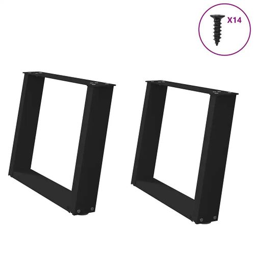 Pieds De Table Basse En U En Acier Thermo-Laque | 2 Pieces, Noir, 60 X (42-43) Cm, Structure Robuste, Niveleurs Reglables