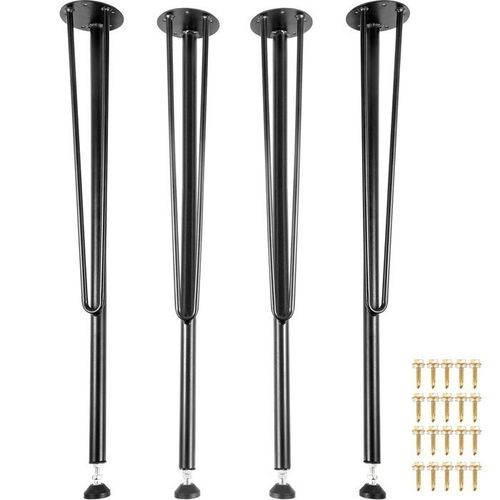Pieds De Table En Mtal En pingle  Cheveux-Vevor-71 Cm-3 Tiges-Lot De 4-Meubles--Table-Avec Protections De Sol En Caoutchouc-Noir