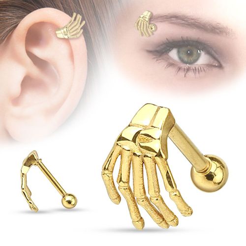 Piercing Arcade Main Squelette Sourcil Oreille Cartilage Helix Acier Chirurgical Inoxydable Anti Allergique Connor Dor Or Lovepiercing