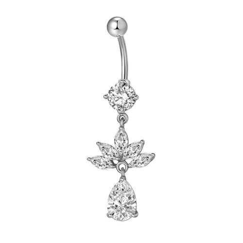 Piercing De Nombril En Zircon, Simple Et Exquis, En Forme De Queue De Paon (Argente Et Blanc)