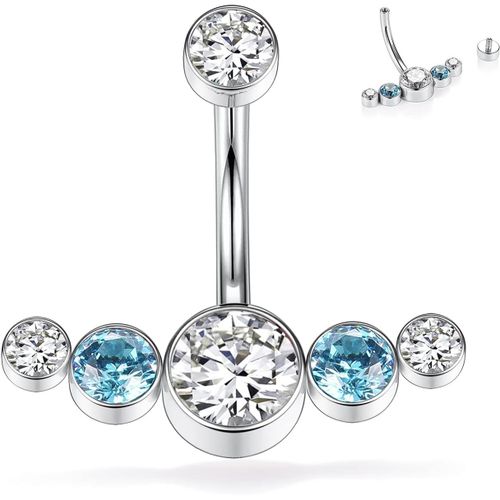 Piercing De Nombril G23 En Titane Avec Filetage Interne 14 G 10 Mm Cinq Opales Cz Forme Incurve Bijoux De Nombril Piercing De Nombril